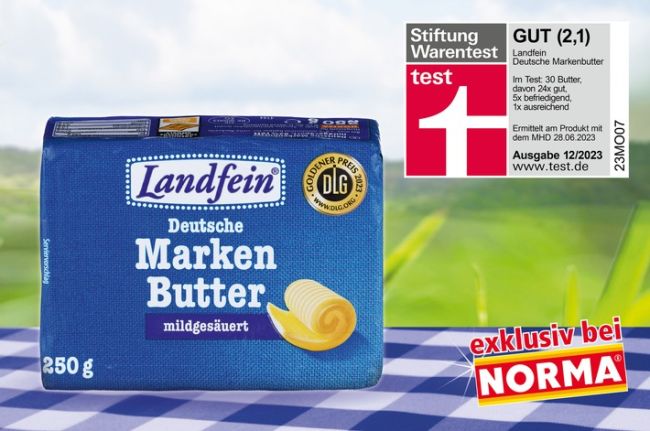 Diese Note kann sich sehenlassen: Die Marken Butter von LANDFEIN kostet gerade einmal 1,39 Euro für 250 Gramm und wurde von den Expertinnen und Experten von STIFTUNG WARENTEST als "gut