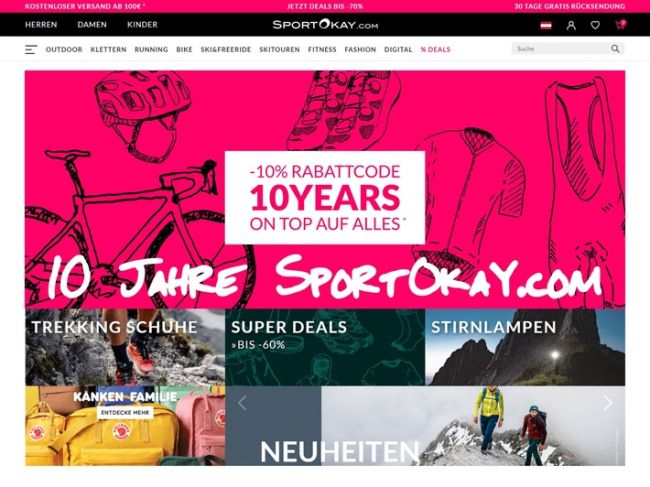 BILD zu OTS - 10 Jahre SportOkay.com Online-Shop Front Seite